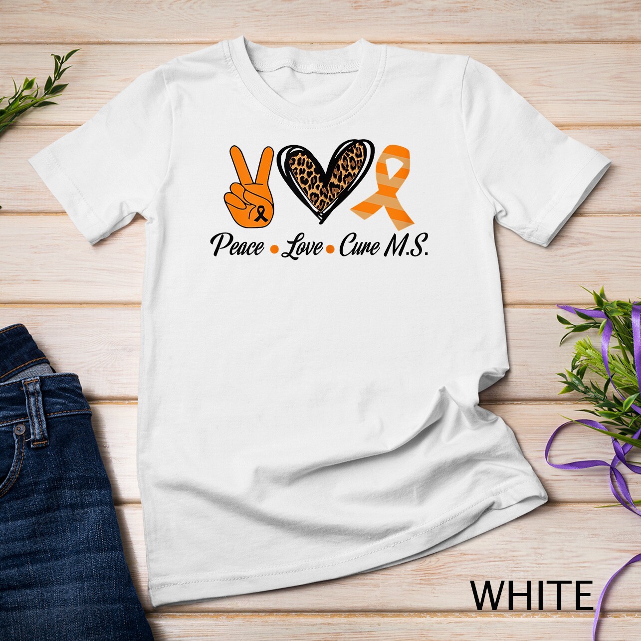 Womens Multiple Sclerosis Awareness Tee Peace Love Cure MS Unisex T-shirt