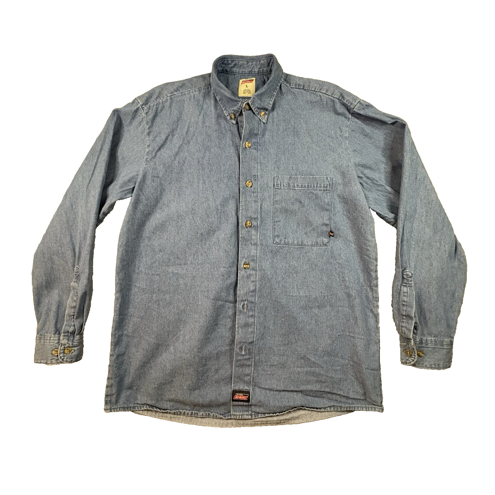 Dickies Men’s L Blue Denim Work Shirt Button Down SEE DESCRIPTION