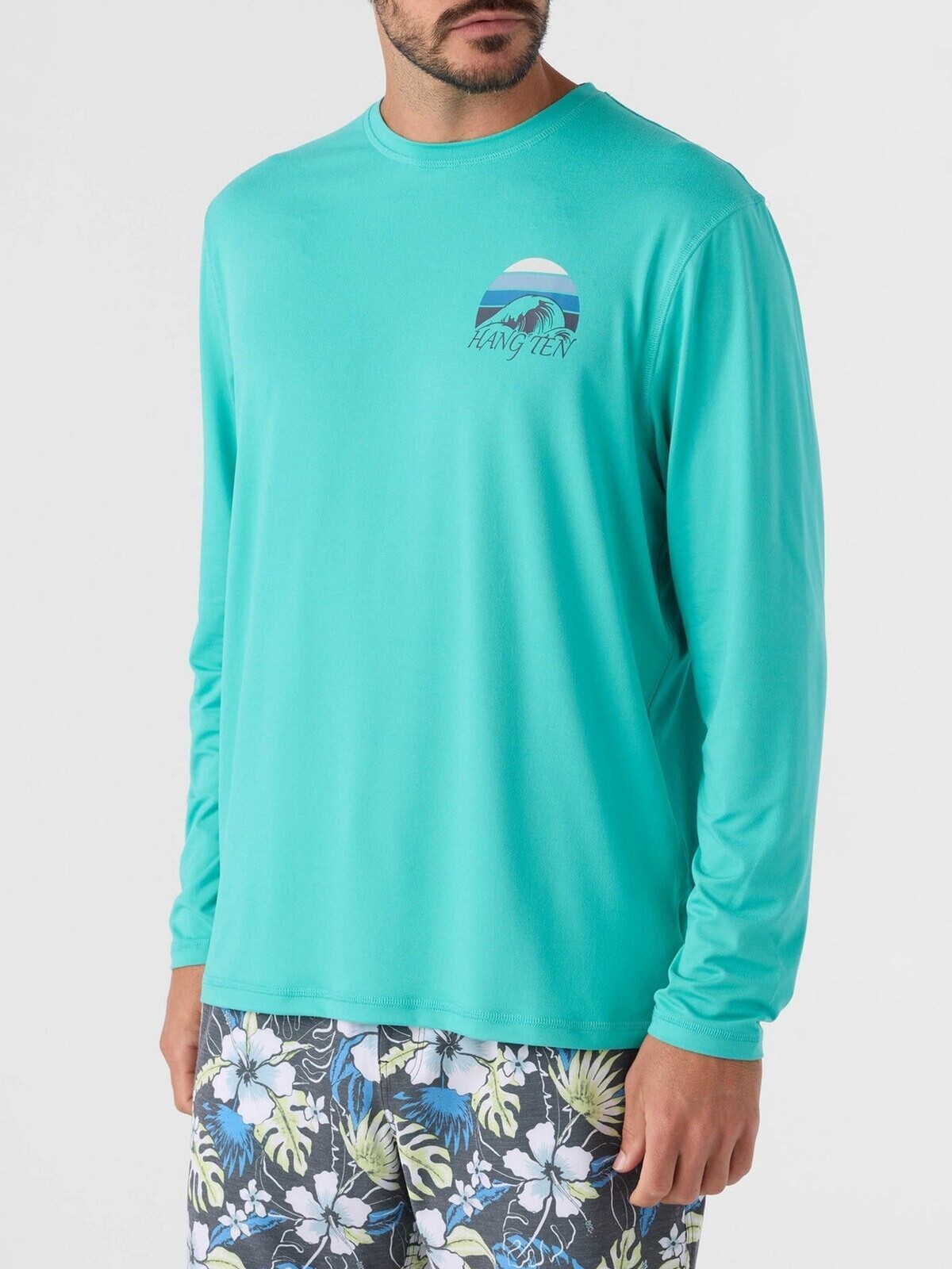Hang Ten Men’s Tidal Long Sleeve Sun Tee UPF 50+ Soft Feel Stretch Green Size M