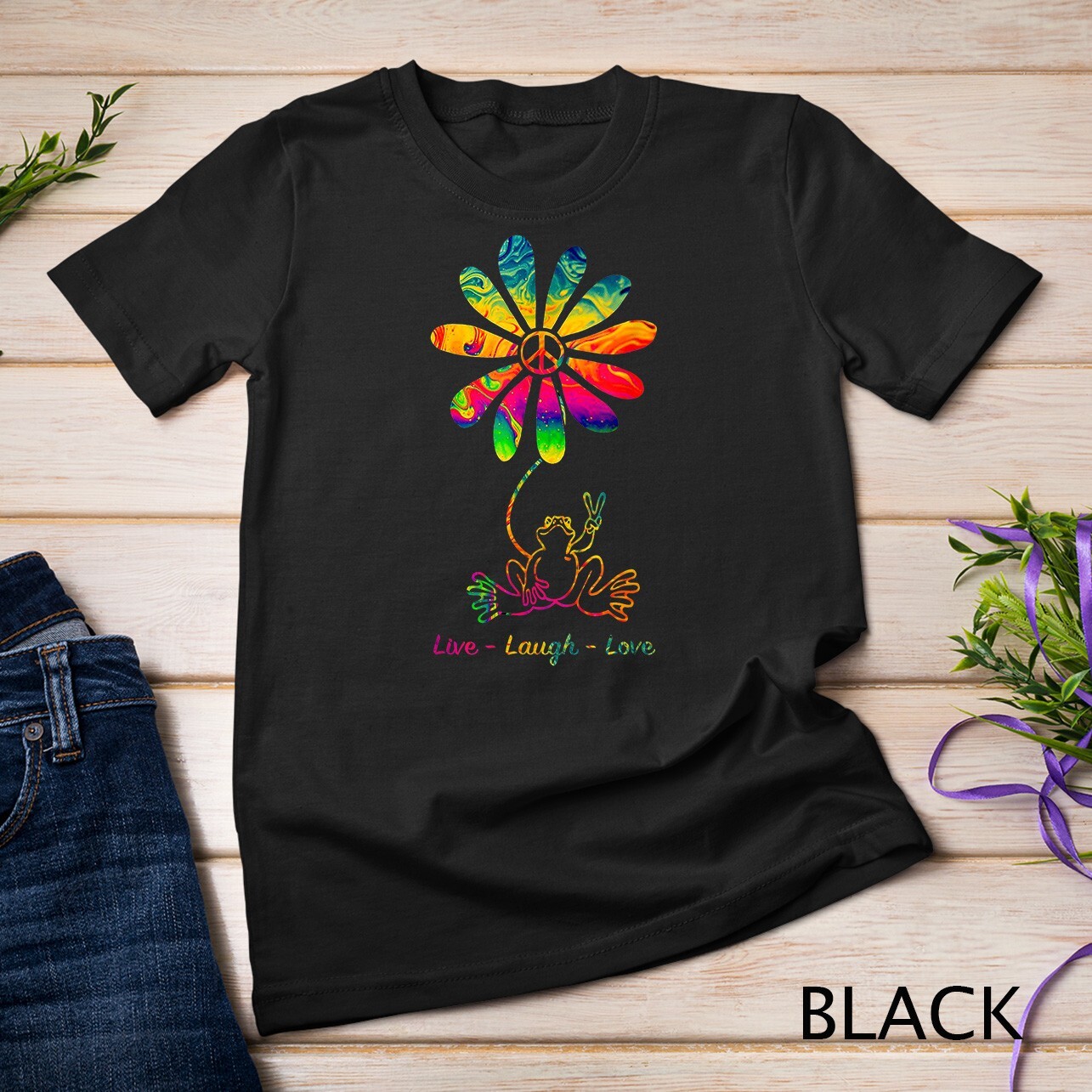 Peace Love Frog Hippie Flower Daisy Gift Unisex T-shirt