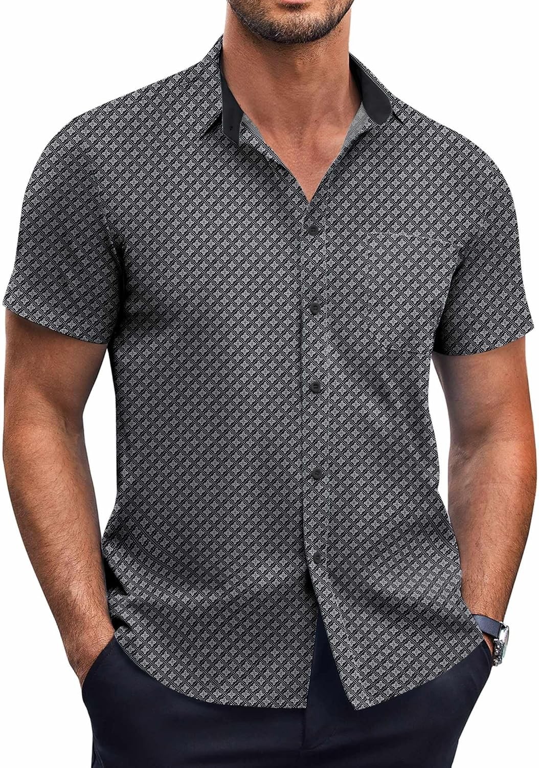 Men’s Polka Dots Button Down Shirt Short Sleeve Turn-Down Collar Size XX-Large