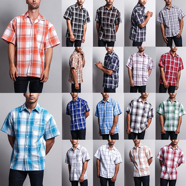 Men’s USA Western Casual Checkered Plaid Short Sleeve Button Up Shirt S~8X Y1000