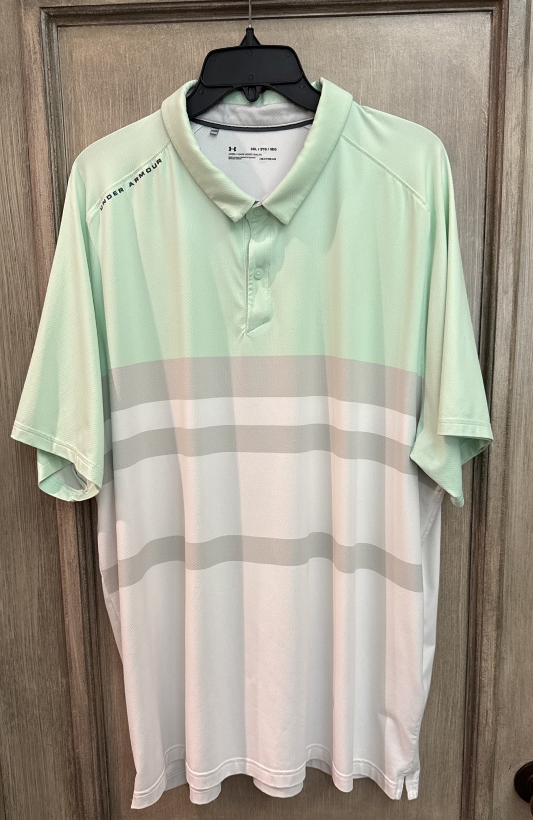 Under Armor Mens Golf Polo 3XL Green White Grey Heat Gear Loose Fitting