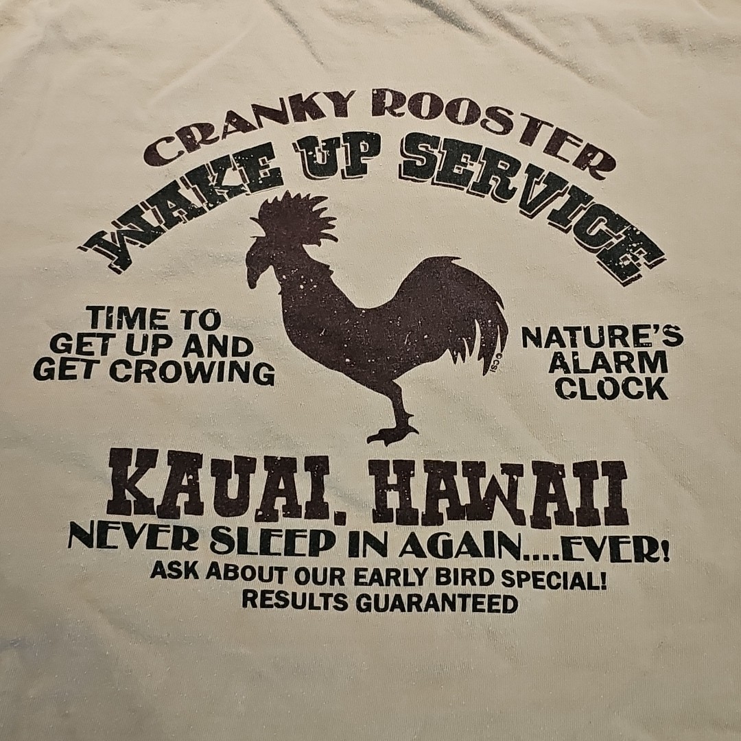 Crazy Shirts Kauai Hawaii Cranky Rooster T-shirt Tan Sz L 100% Combed Cotton EUC