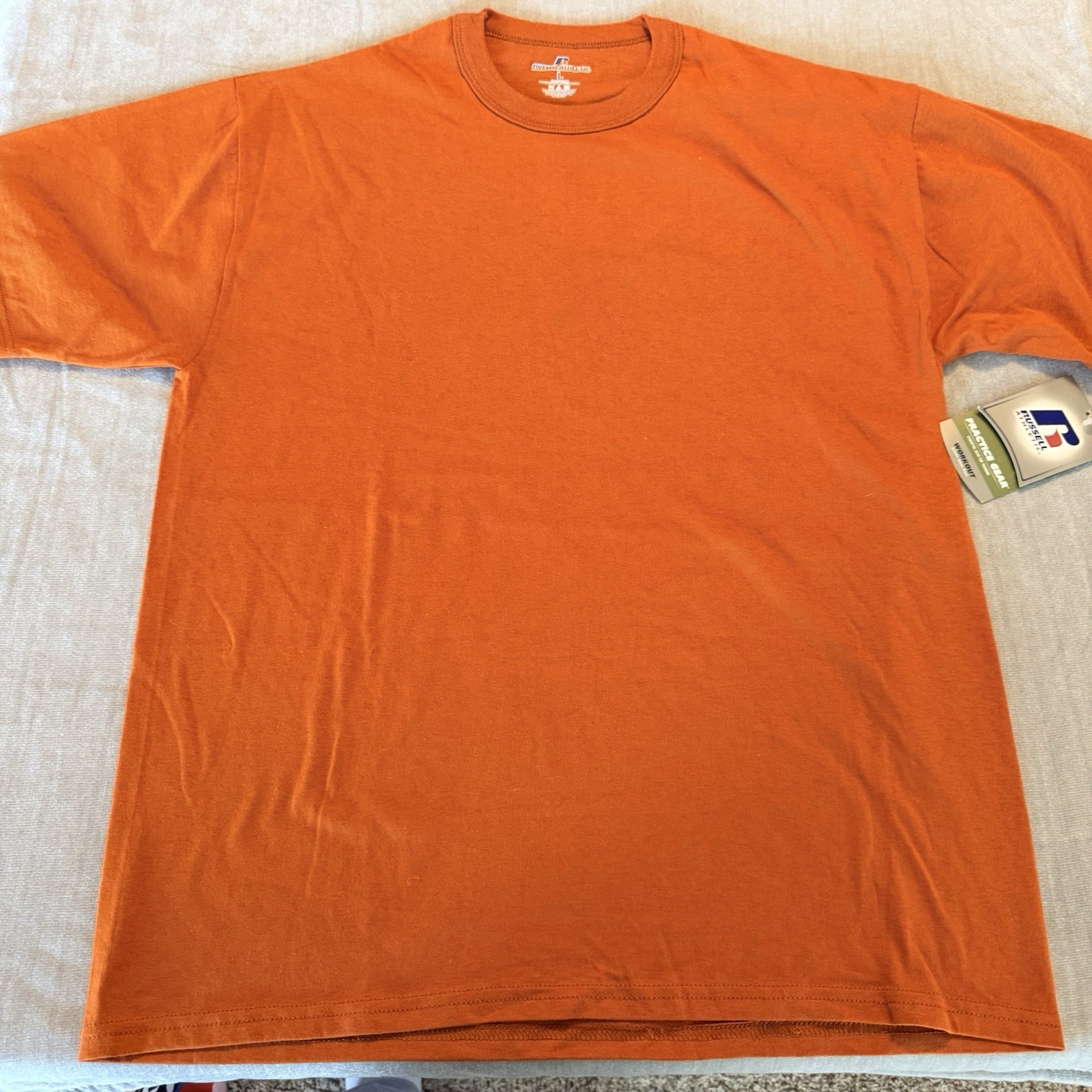 Russell Athletic Orange Blank T Shirt Mens Large Heavyweight Cotton Tee NWT