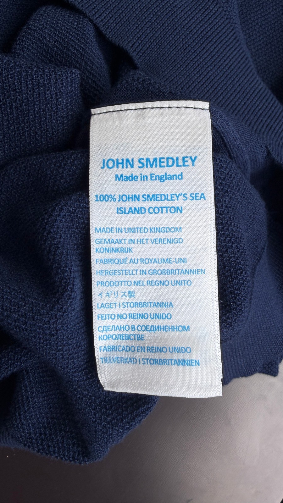 John Smedley Made in England Sea Island Cotton Soft Navy Blue Polo L/S Shirt XXL
