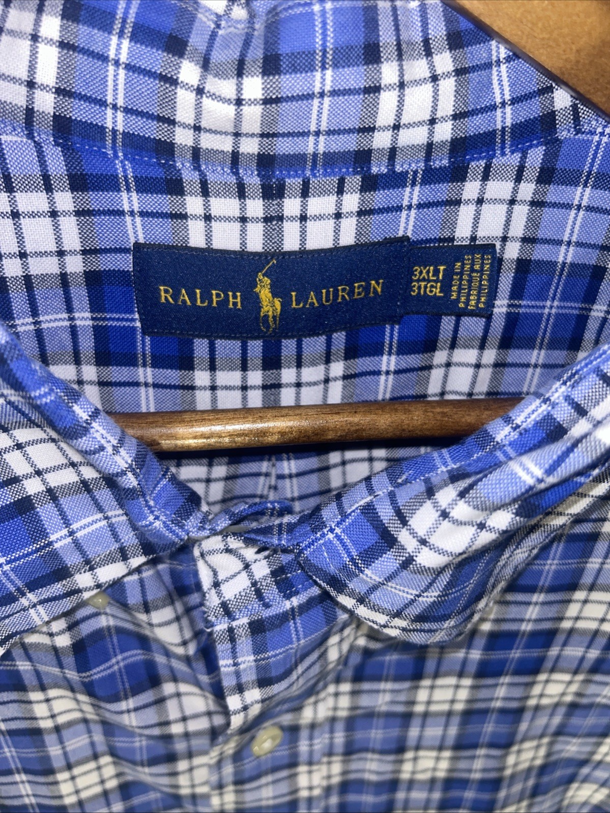 Ralph Lauren Men’s 3XLT Blue Plaid Long Sleeve Button Down Shirt