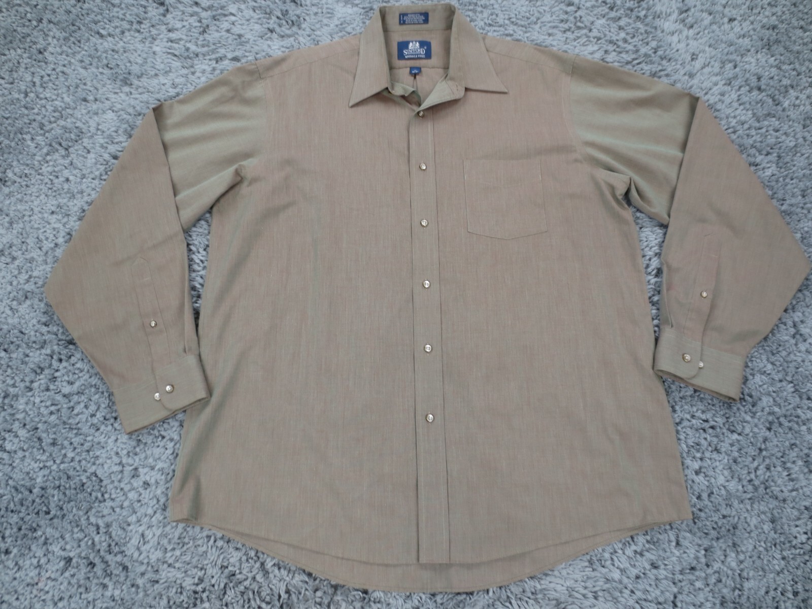 Stafford Shirt Mens 17 Green Pearl Sheen Easy Care Broadcloth Long Sleeve Button