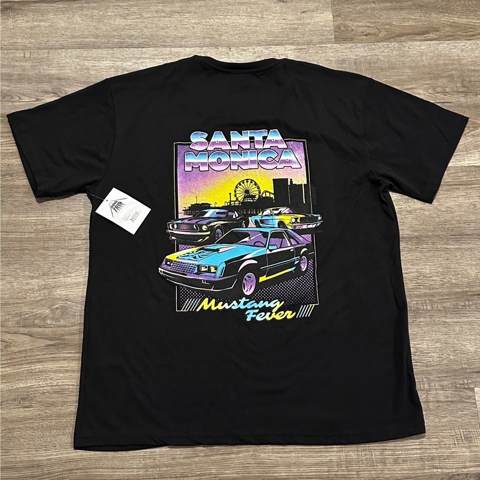 Ford Road Trip T-Shirt Mens XXL Black Retro Santa Monica Mustang Fever Graphic