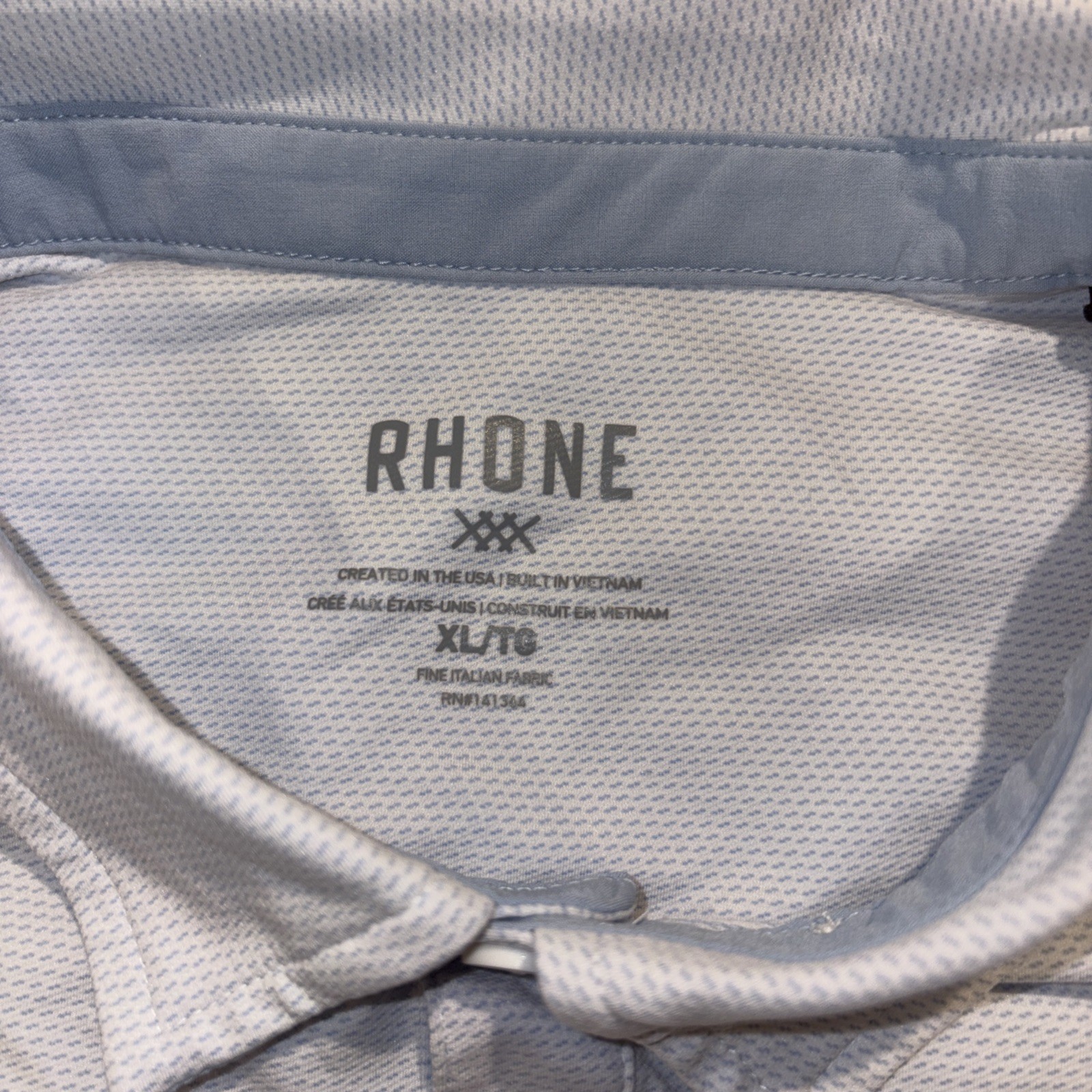 Rhône Italian Fabric Polo Men’s Short Sleeve Size XL – Light Blue
