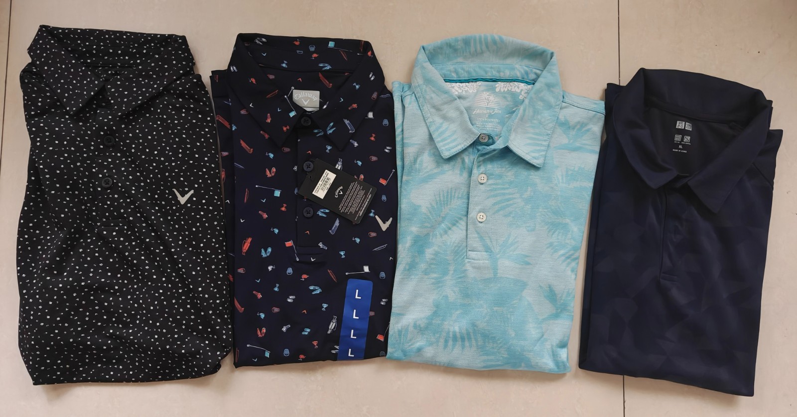 2 Brand New Mens Callaway golf polos L ,and 2 used golf polos L, XL