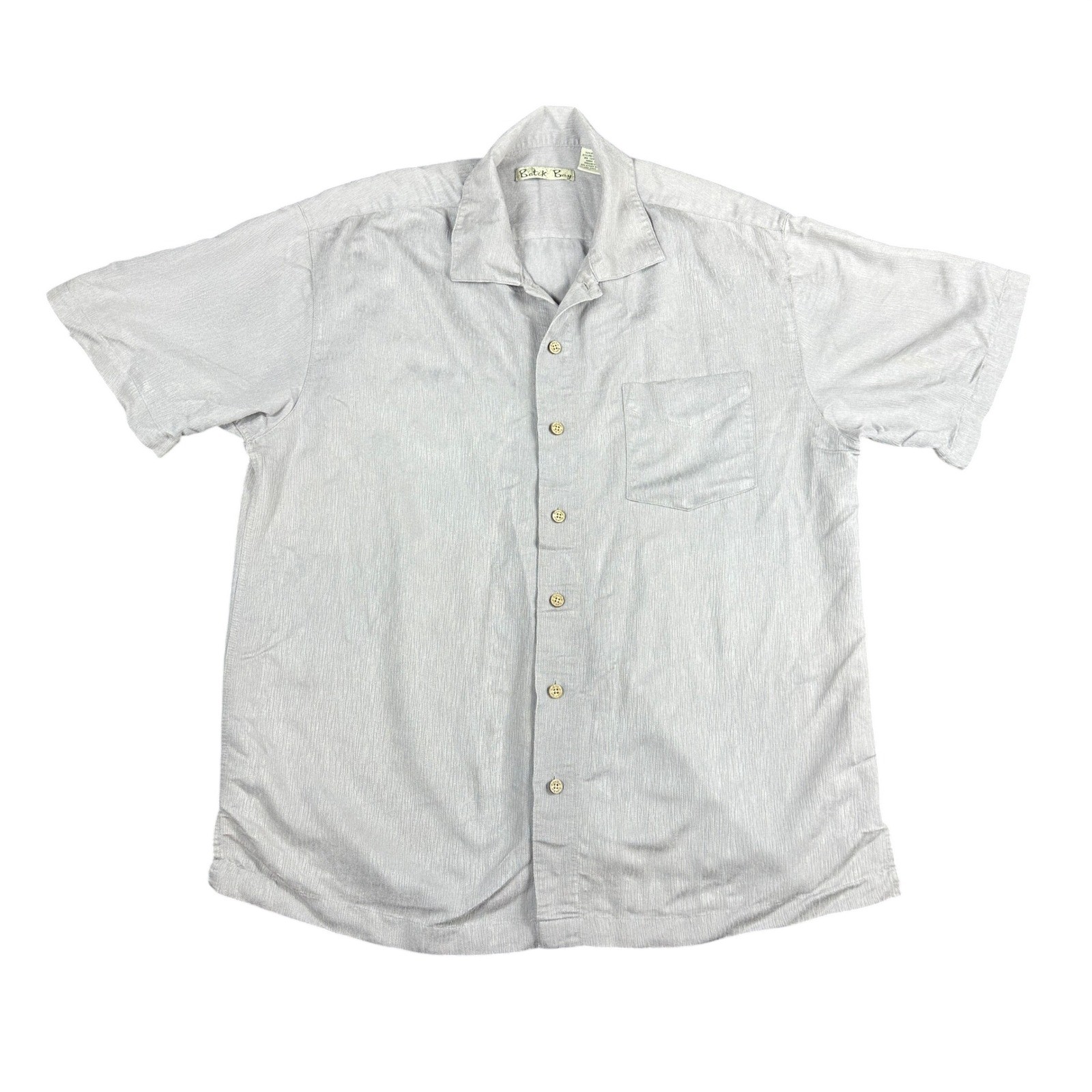 Batik Bay Mens L Grey Textured Short Sleeve Button Down Camp Shirt Minimalist