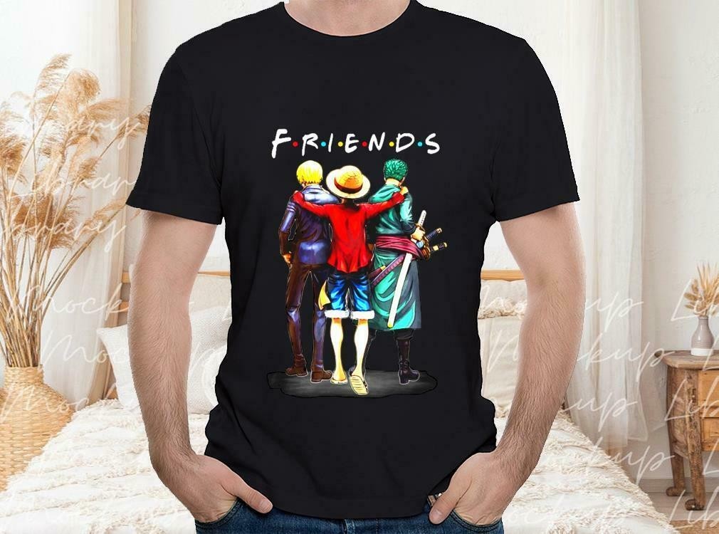 Friends One Piece Luffy Zoro Sanji One Piece. Unisex Black Men T-Shirt
