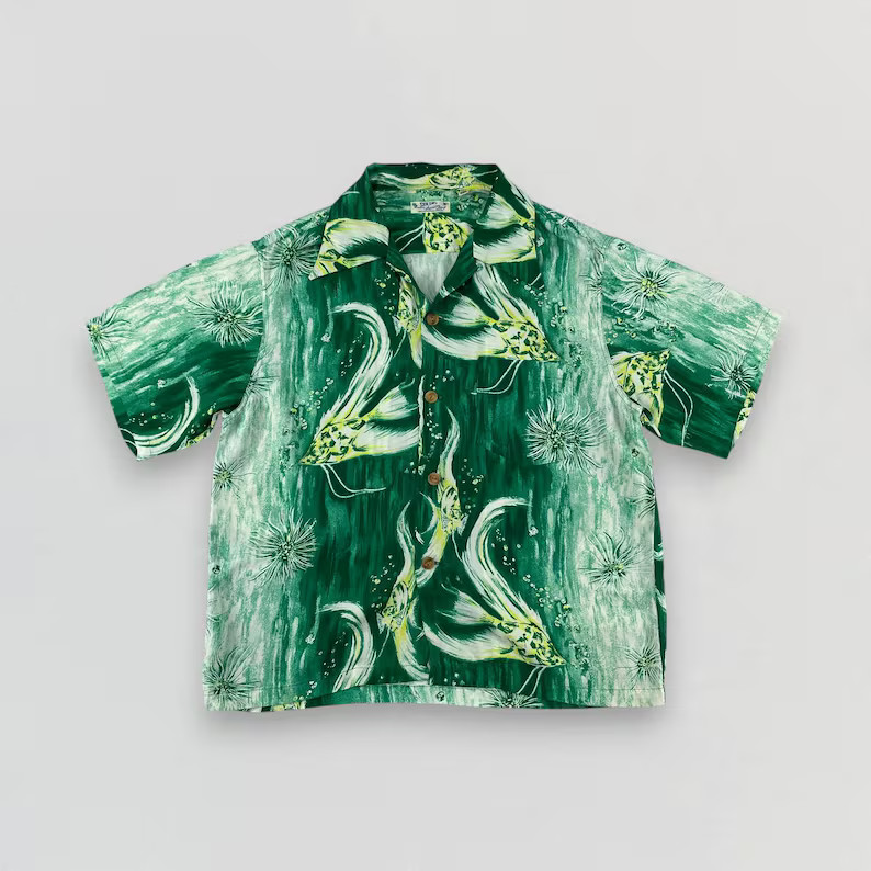Vintage Retro Green Hawaiian Shirt 3D Print