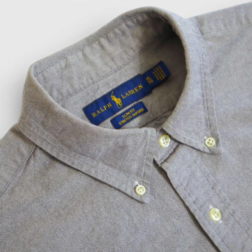 Ralph Lauren Button Down Shirt Extra Large Slim Fit Gray Stretch Oxford