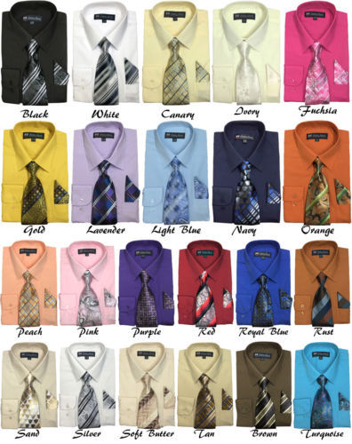 Men’s Dress Shirt with Tie + Handkerchief, Come in 22 Colors Fortino Landi #21B