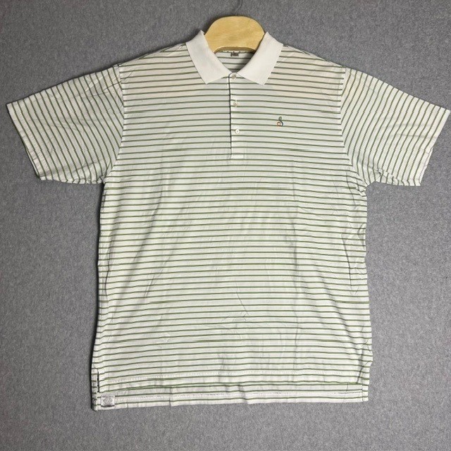 Peter Millar Mens Golf Green and White Striped Cotton Short Sleeve Polo Size XL