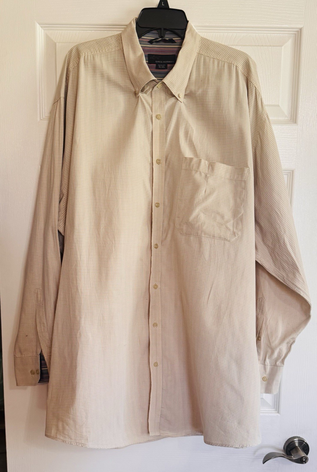 Greg Norman TALL MAN Shirt Mens 3XLT Tan Plaid Long Sleeved Button Down XXX LT