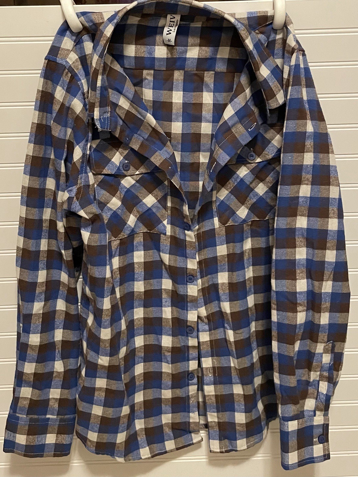 Weiv Men’s Plaid Flannel Button Down Shirt Blue Brown Los Angeles Size Medium