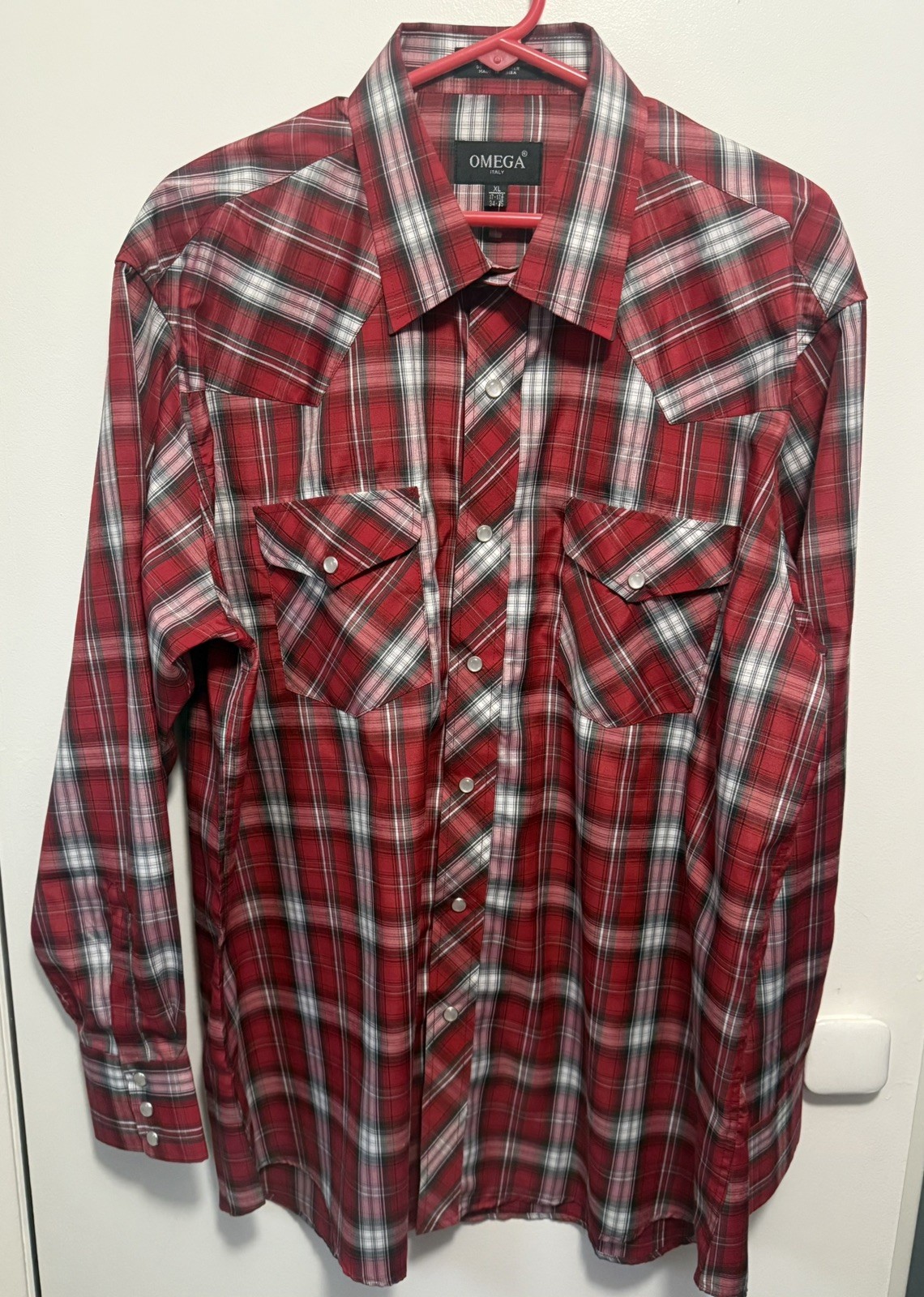Omega Italy Red Plaid Pearl Snap Western Shirt Sz XL New Without Tags