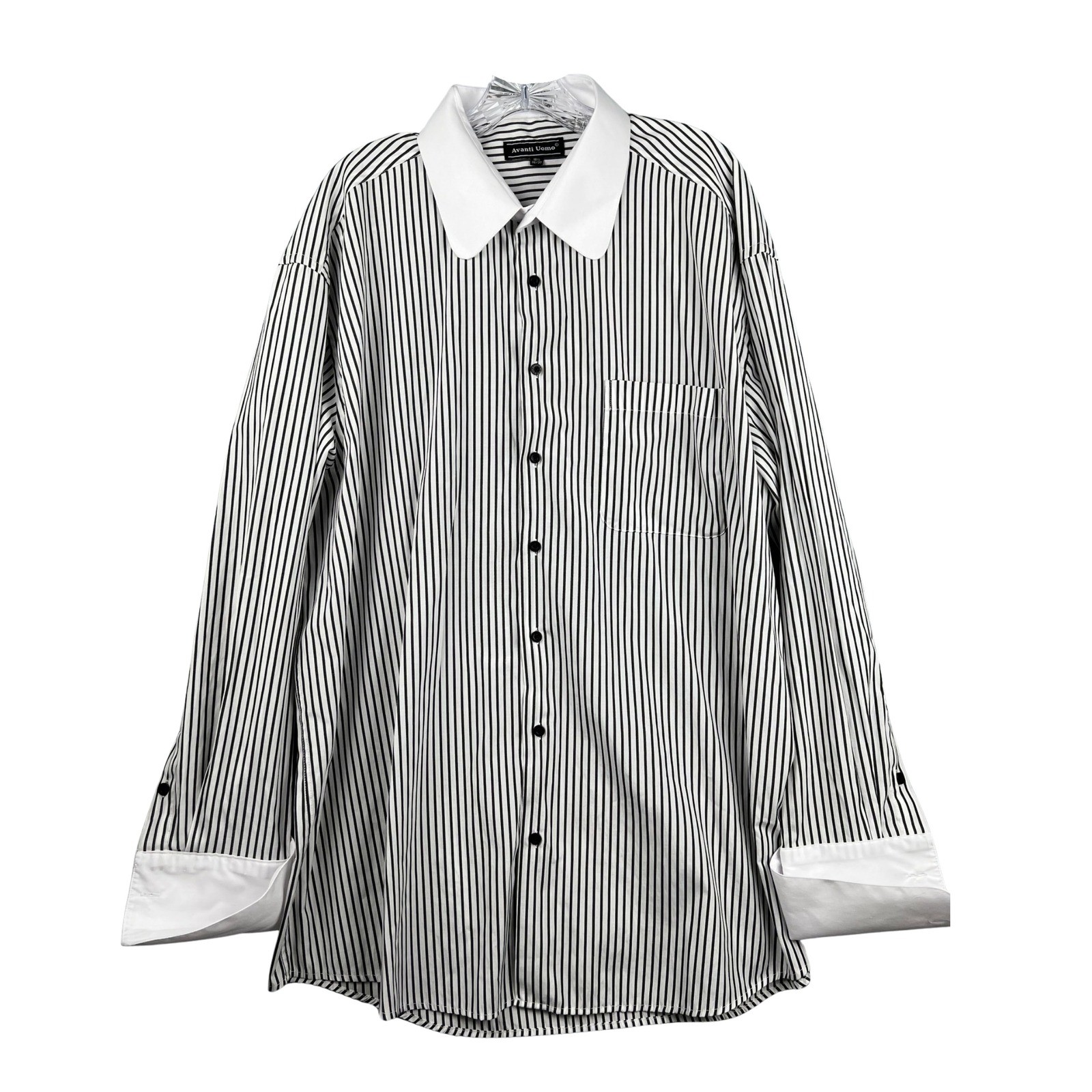 Avanti Uomo Striped Button Down Shirt Contrast Collar Cuffs Mens 16.5 36/37