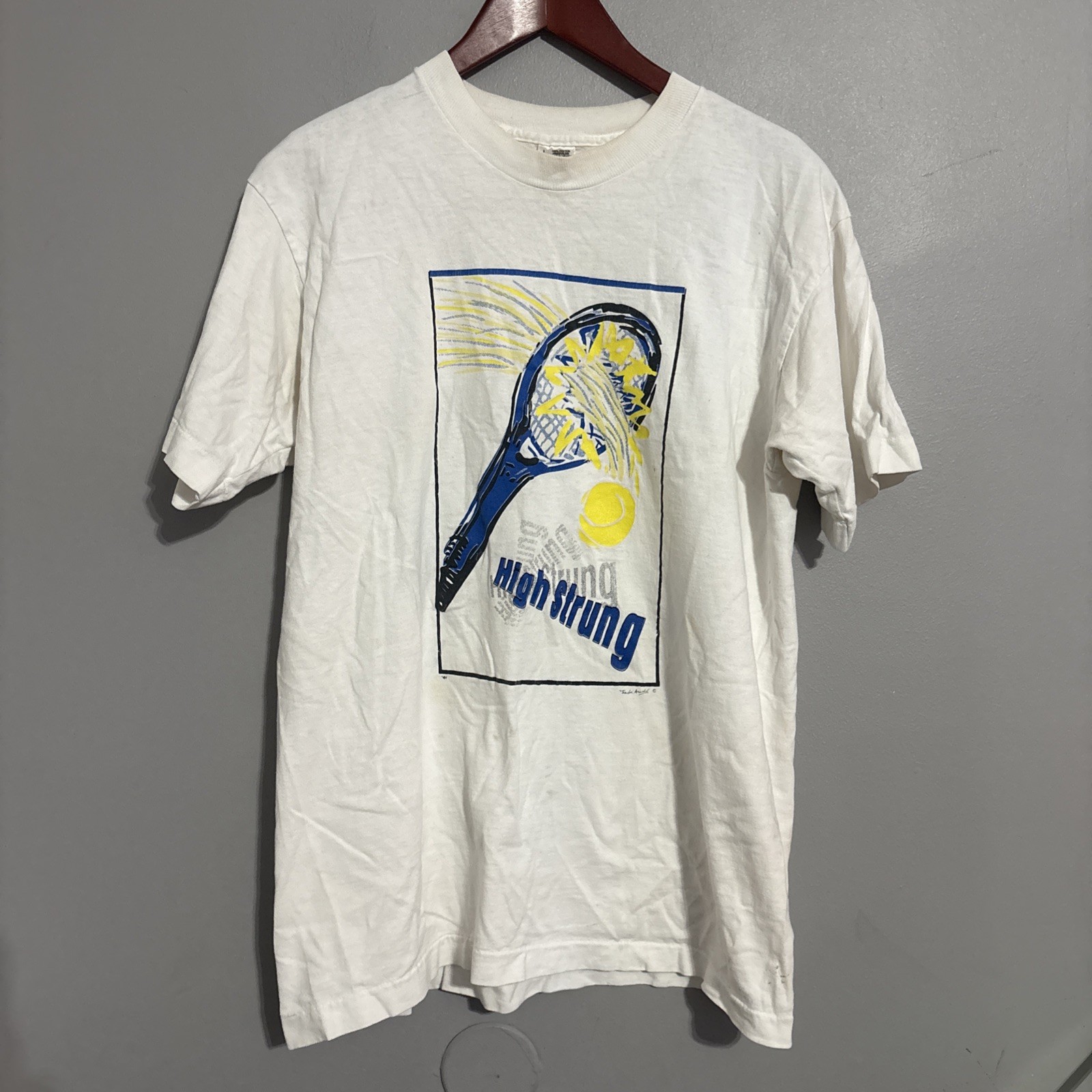 VTG White Point Set Tennis T-Shirt Sz Large Made In USA Distressed Read