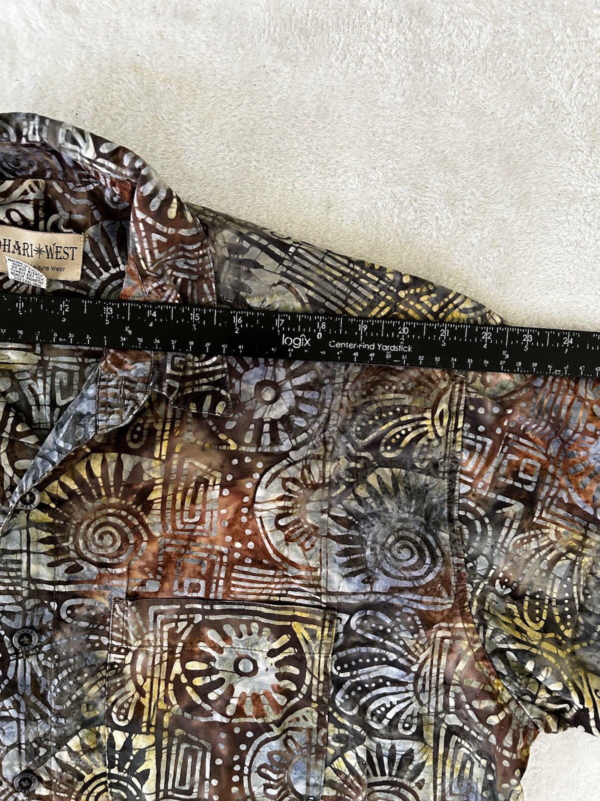 Johari West Batik Hawaiian Camp Shirt 100% Cotton Tribal Abstract Pocket XL