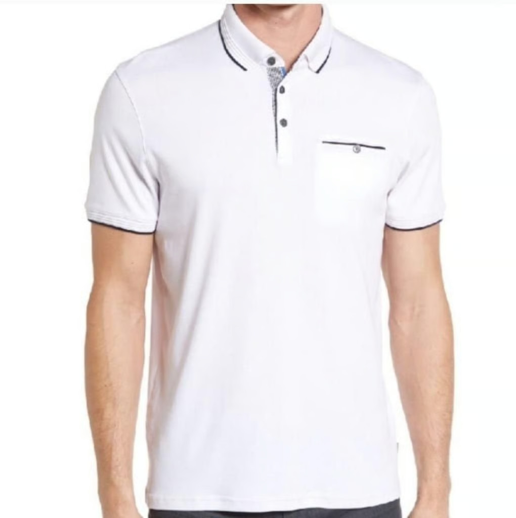 Men’s Ted Baker Derry Modern Slim Fit Polo Shirt White Short Sleeve – Size 7=XXL