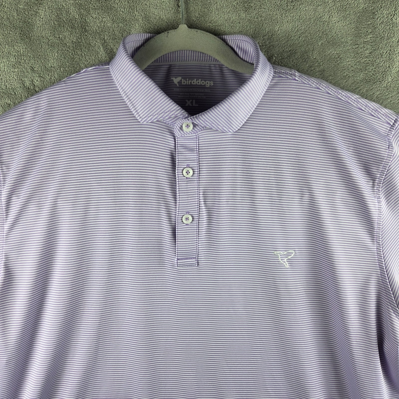 Birddogs Polo Shirt Men 2XL Purple White Striped Golf Active Performance Preppy