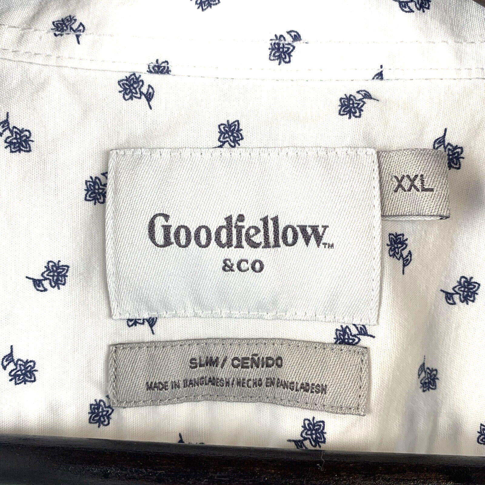GOODFELLOW Button Down Shirt Men’s Sz Extra Extra Large White Black Flower Print