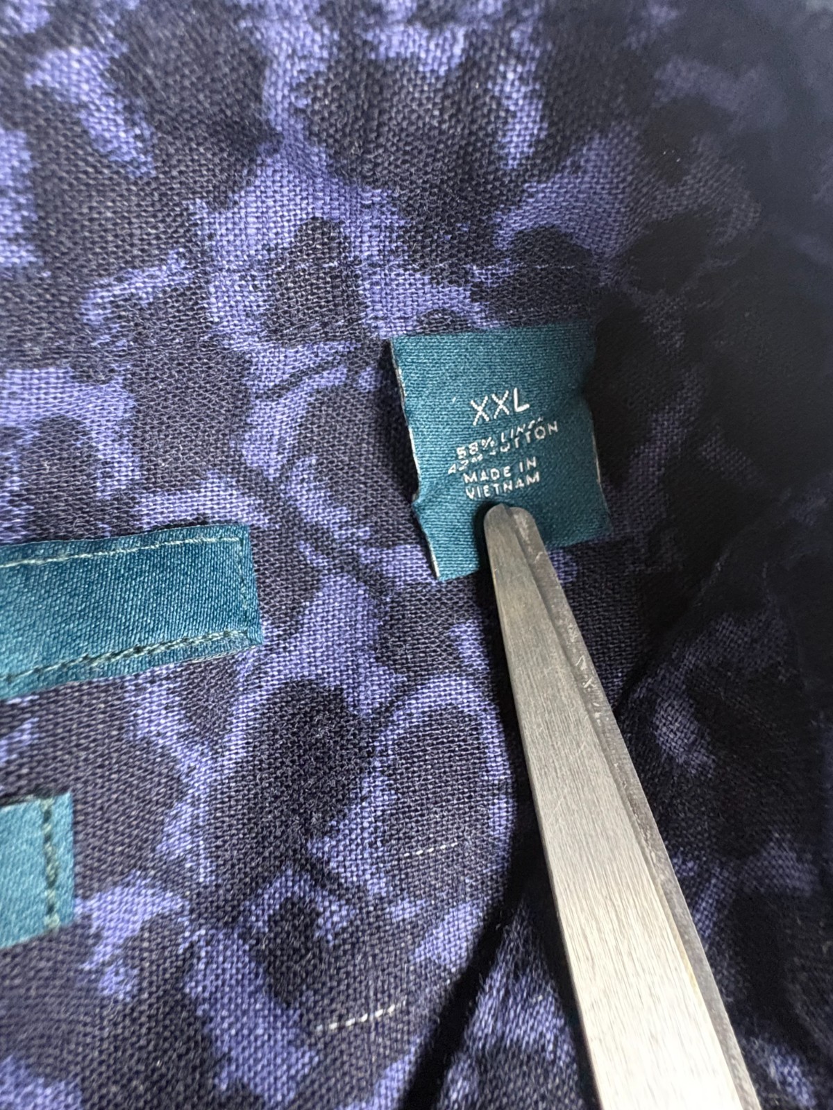 Perry Ellis Mens Short Sleeve Button Up Shirt XXL Linen Floral Abstract Navy