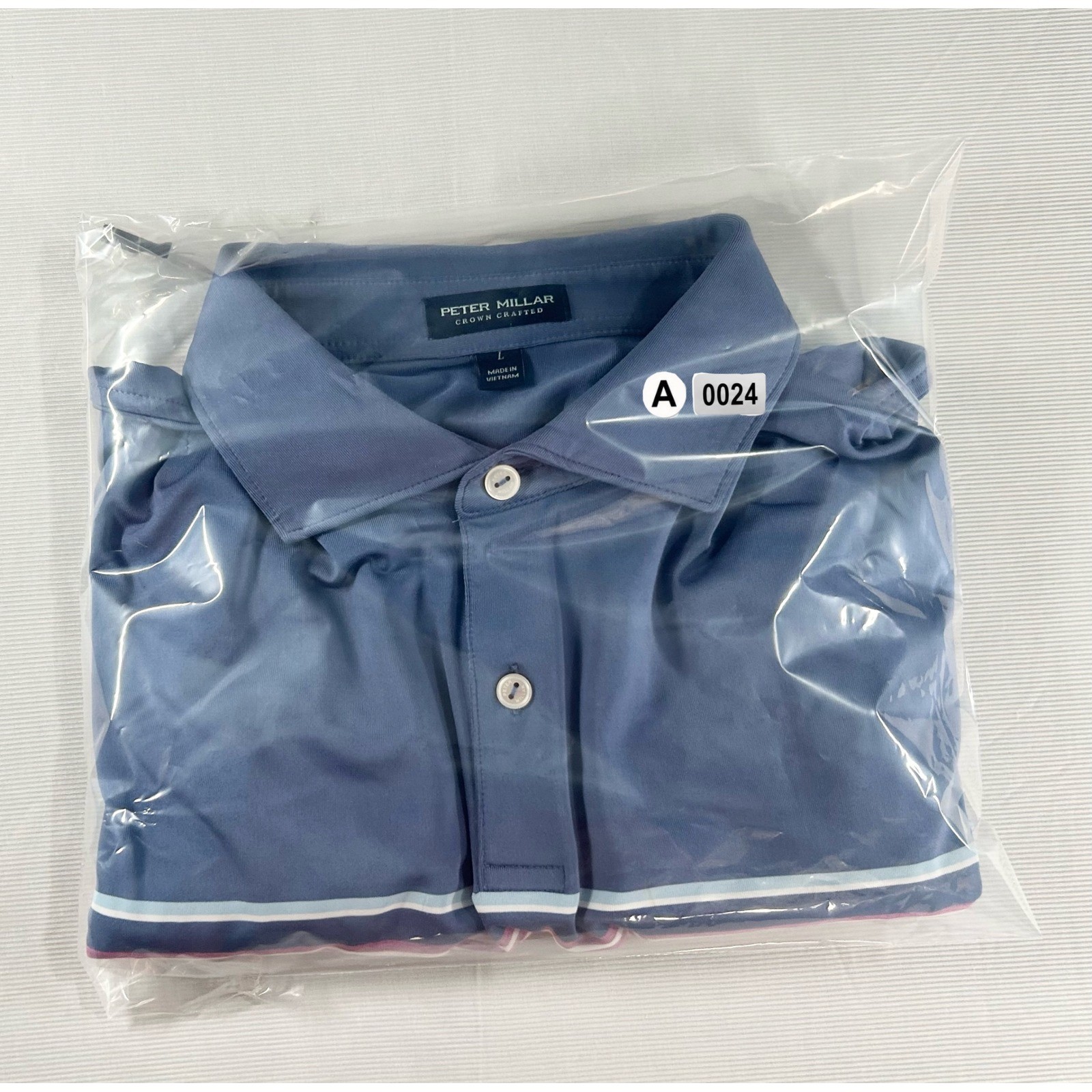 Peter Millar Crown Crafted Mens Large Blue Striped Performance Golf Polo Shirt