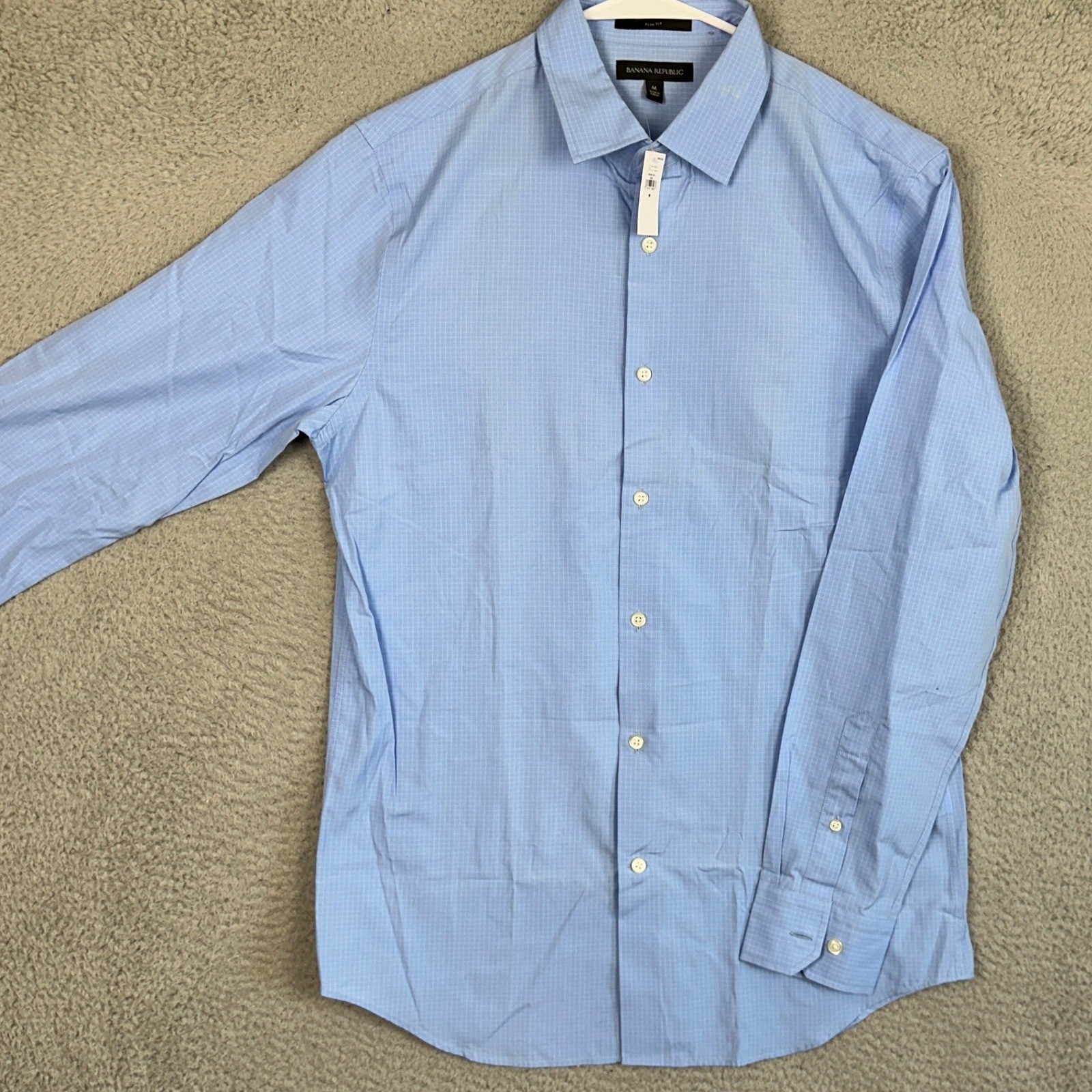 NEW Banana Republic Shirt Mens Medium Light Blue Slim Fit Grid Check Button Up