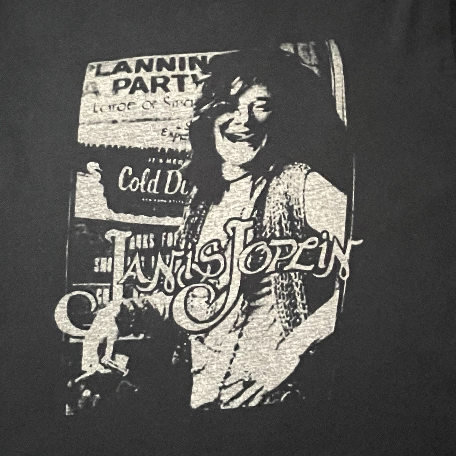 Vintage Janis Joplin Graphic Tee Black Size M Distressed Rock Band T-Shirt