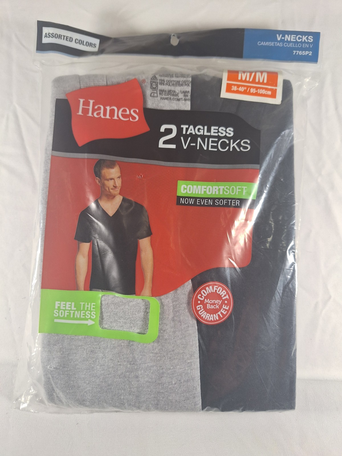 Hanes Men’s 2-Pack V-Neck T-Shirts Gray Black Size Medium ComfortSoft Tagless…