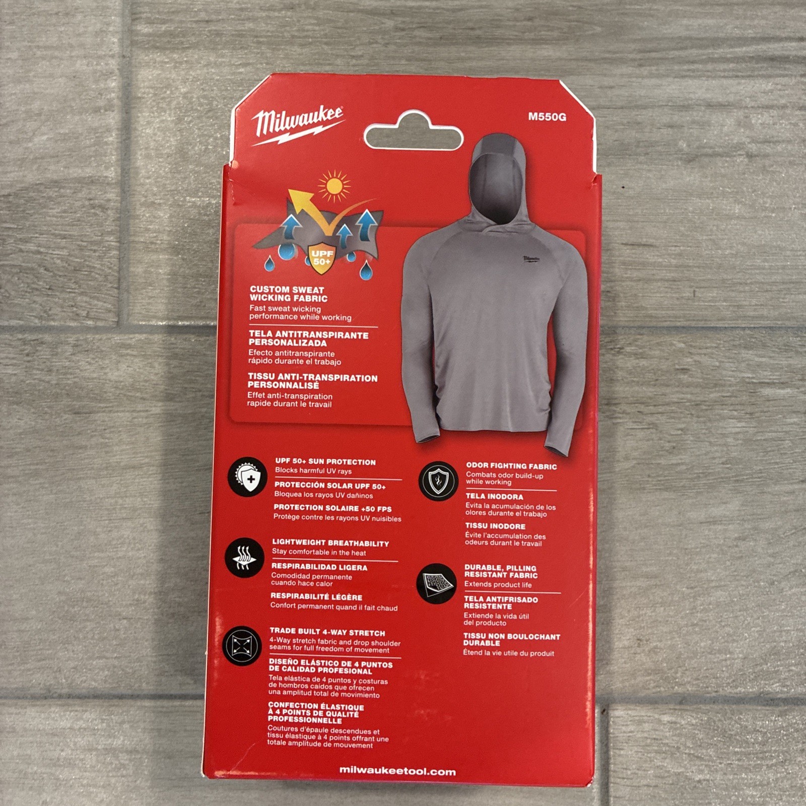 Milwaukee M550G-L WORKSKIN Hooded Sun Shirt-Long Sleeve Gray LARGE