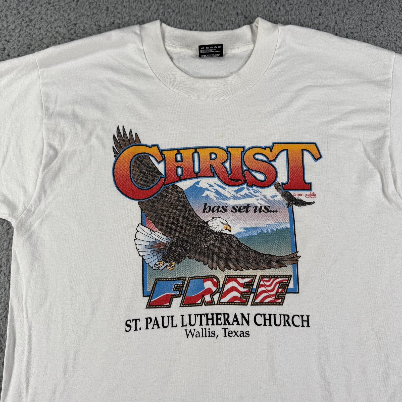 VTG Christ Has Set Us Free Shirt Mens Large St Paul Lutheran Church 90s Jesus