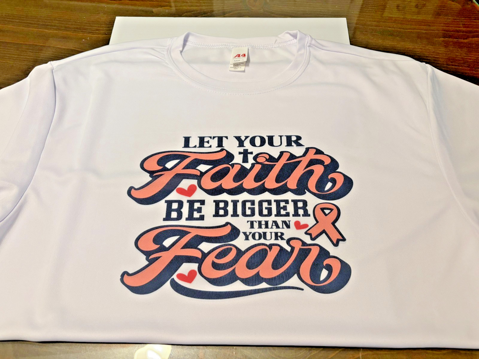 Breast Cancer Awareness Faith Over Fear Shirt Adult Large – Ribbon A4 New