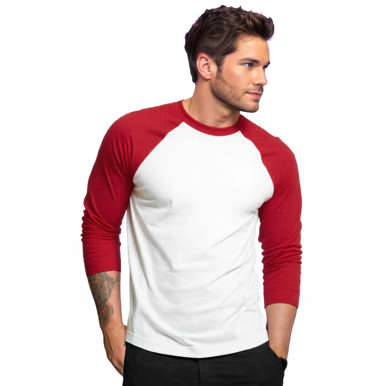 COUVER Men’s Long Sleeve Crew Neck Baseball Shirt, Casual Dynamic Cotton Raglan
