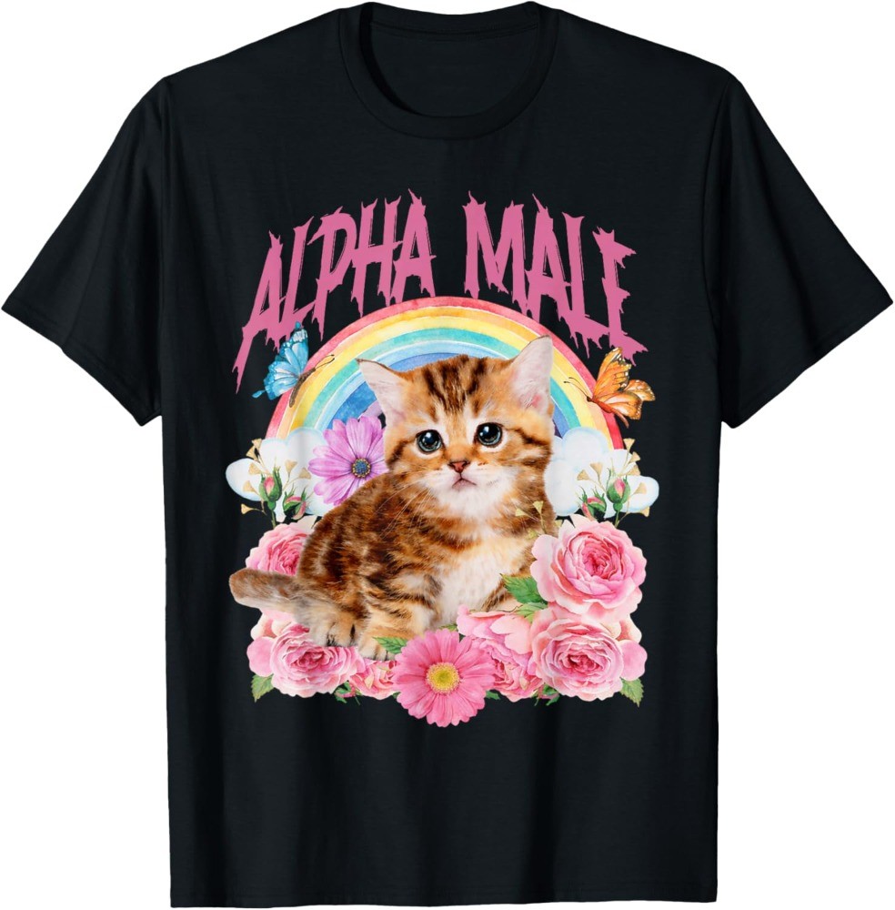 Alpha Male Funny Cat Kitten Rainbow Floral Unisex T-Shirt