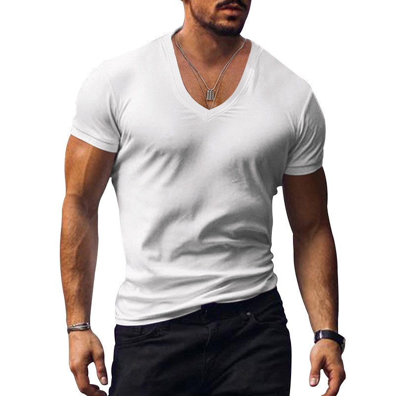 Summer Solid V-Neck Short Sleeve Tee
