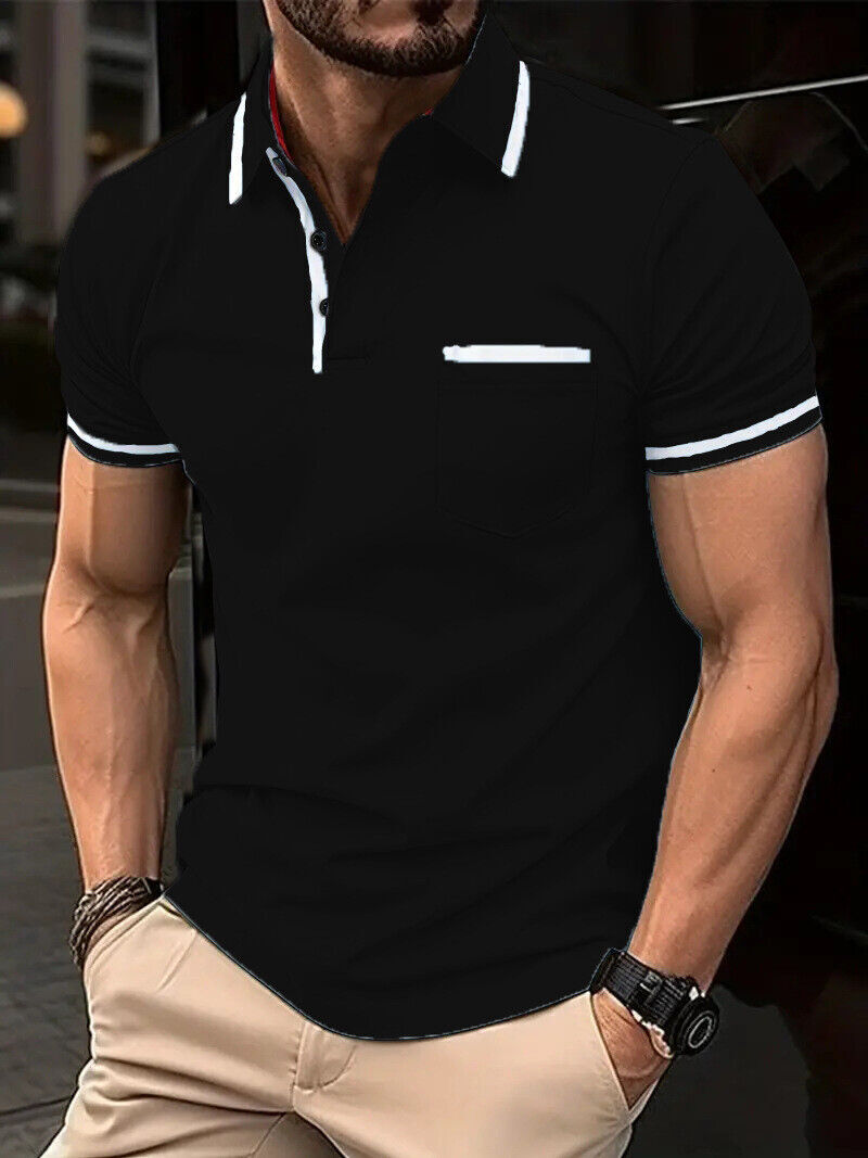 2024 Summer Button Pocket Men’s Sports Polo Shirt Short Sleeve T-Shirt