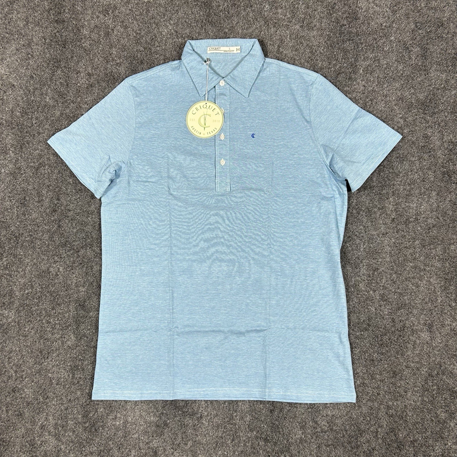 CRIQUET – NEW w TAG Organic Cotton Austin Mens L Blue Short Sleeve Polo Shirt