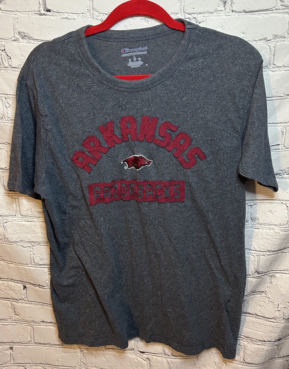 Champion Gray Arkansas Razorbacks Solid Graphic T-Shirt Adult Size L