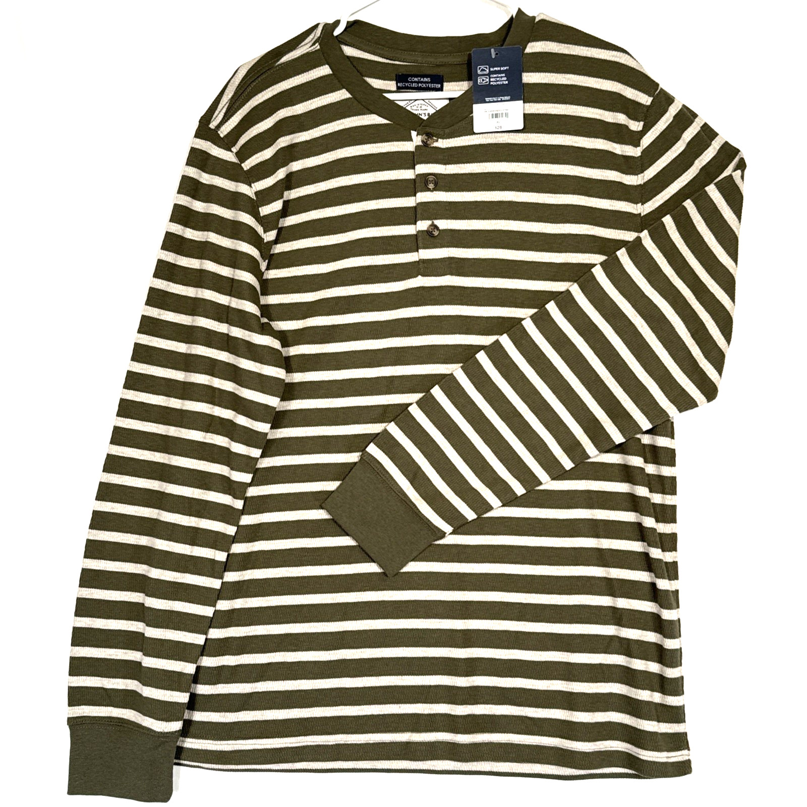 St. John’s Bay Men’s Long Sleeve Henley Shirt XL Green Stripe Super Soft