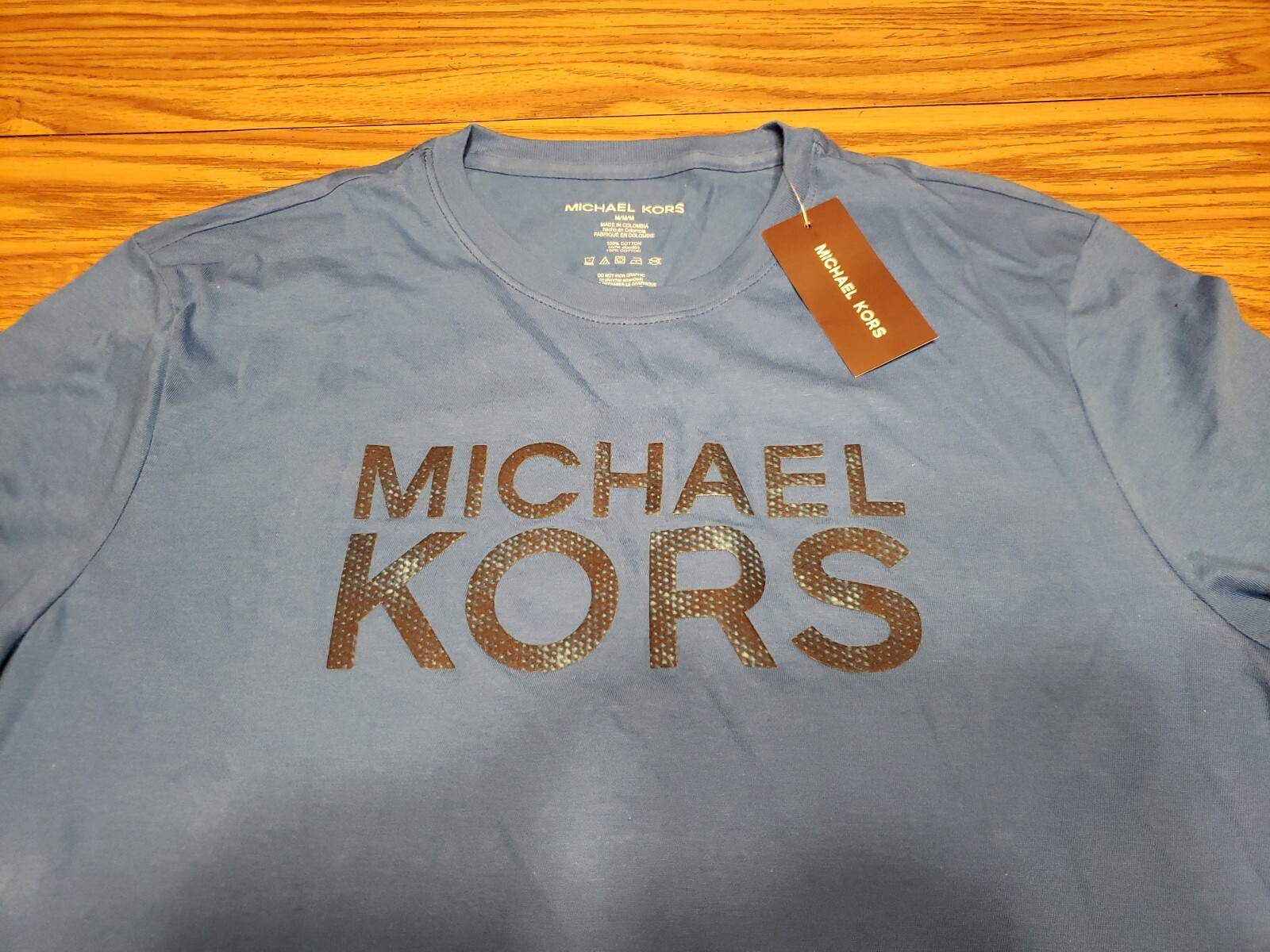 NWT $49.50 Men’s MICHAEL KORS Designer Pop Blue Cotton T-Shirt w/Black Logo