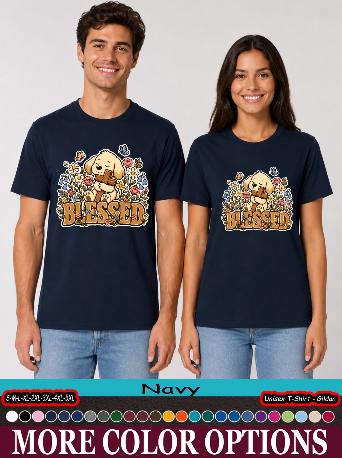 Blessed Puppy Christian Shirt, Cute Dog Cross Floral Faith Tee
