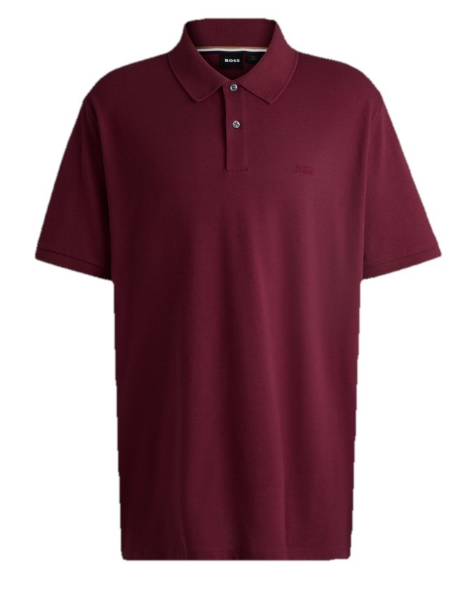 HUGO BOSS Cotton-Piqué Mesh Polo Shirt w/ Embroidered Logo Detail, Dark Red, 4XT