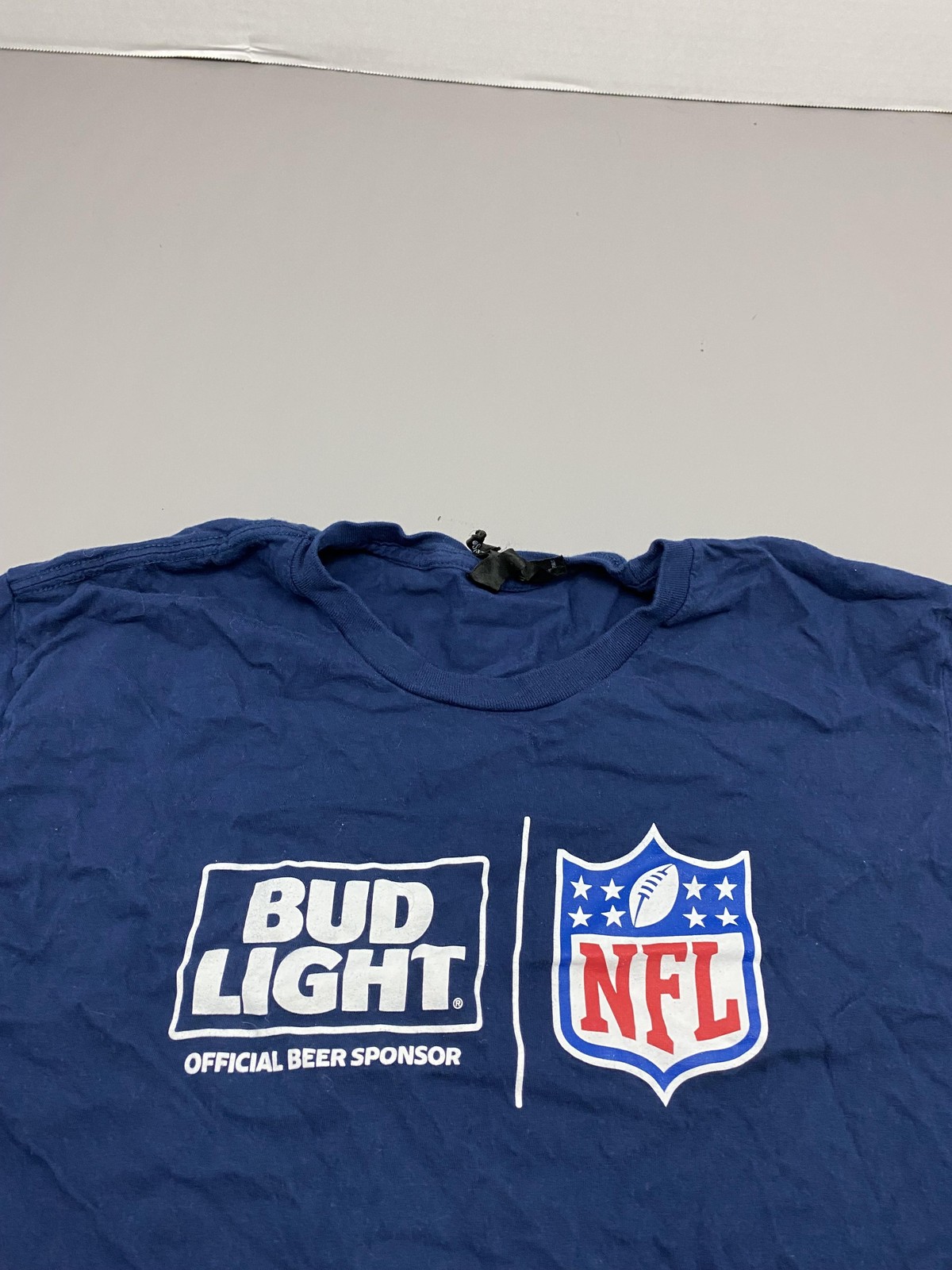 Bud Light Shirt Mens L Blue Official NFL Graphic Tee Cotton Jersey Crew Neck