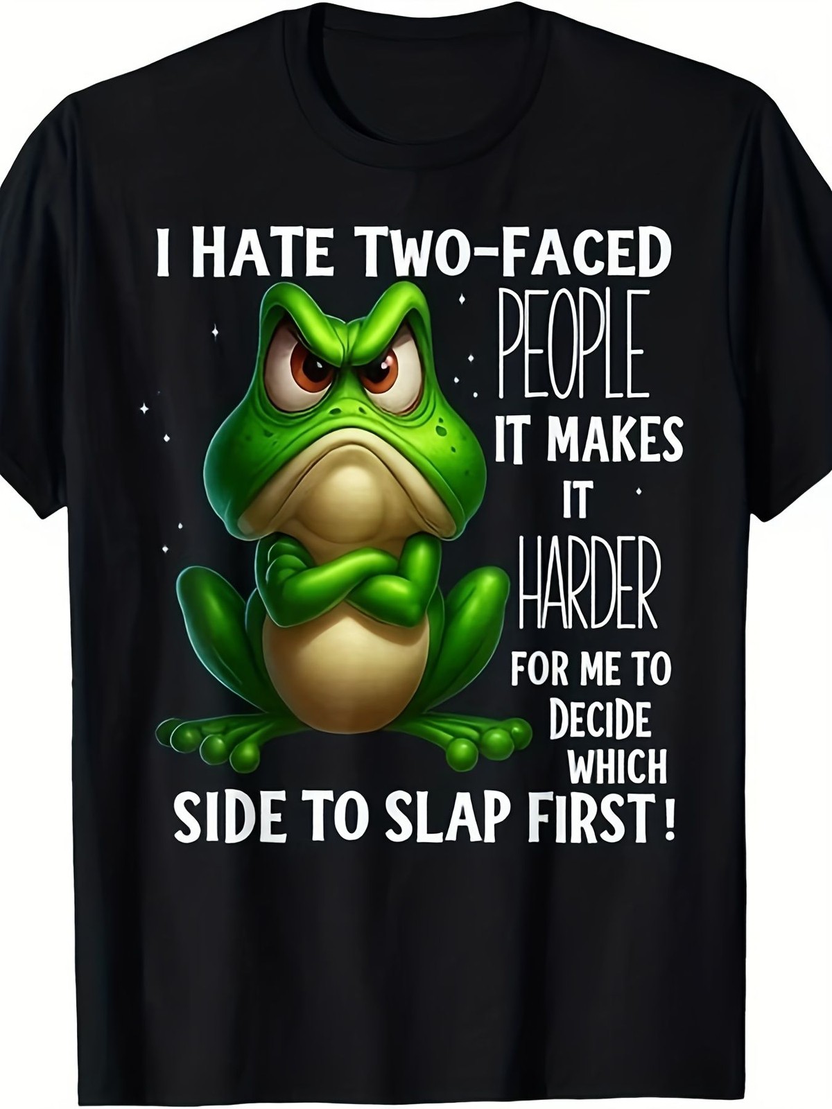 Funny Sarcastic Frog T-Shirt | I Hate Two-Faced People Graphic Tee